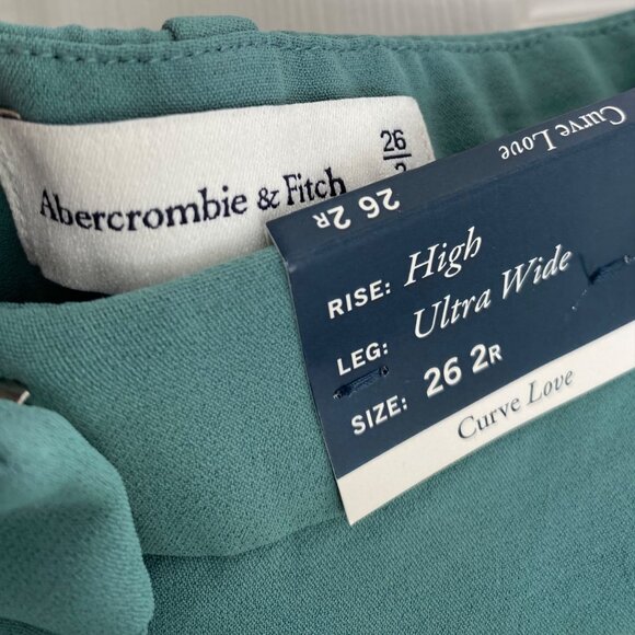 Abercrombie & Fitch Curve Love High Rise Ultra Wide Leg Pants 26 2R Green Pants - Picture 5 of 8